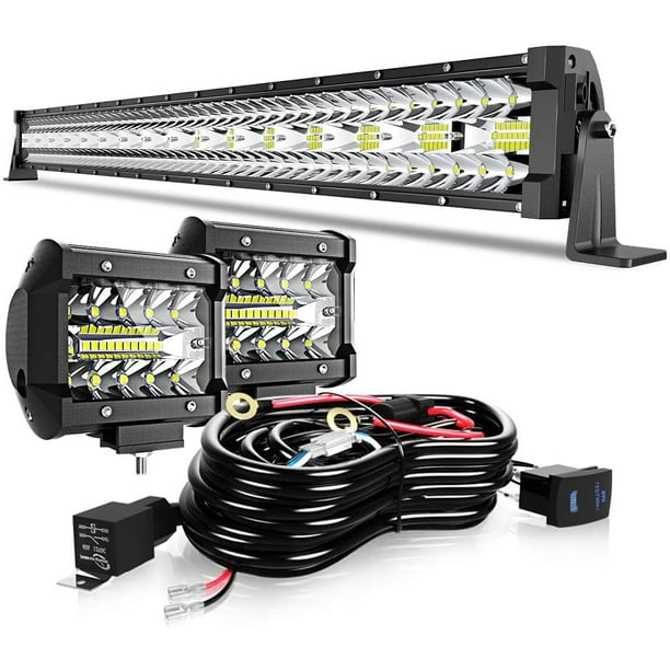 TERRAIN VISION LED Light Bar 32 Inch Curved Led Bar Off Road Light W/ 2pcs 4in 60W LED Pods Fog Lights with Wiring Harness Kit for Jeep Trucks Polaris ATV UTV Boat Light Bars TERRAIN VISION LED Light Bar 32 Inch Curved Led Bar Off Road Light W/ 2pcs 4in 60W LED Pods Fog Lights with Wiring Harness Kit for Jeep Trucks Polaris ATV UTV Boat Light Bars